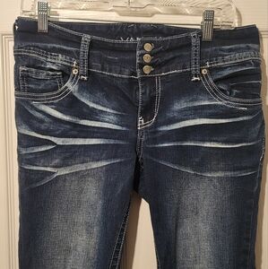 Vanity Dark Blue Skinny Jeans with Whiskering